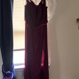 David's Bridal Burgundy Lace Maxi Dress